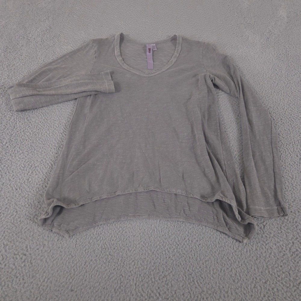 Wilt Shirt Womens Large Grey Shrunken Boyfriend Slub Cotton Sharkbite Hem Top